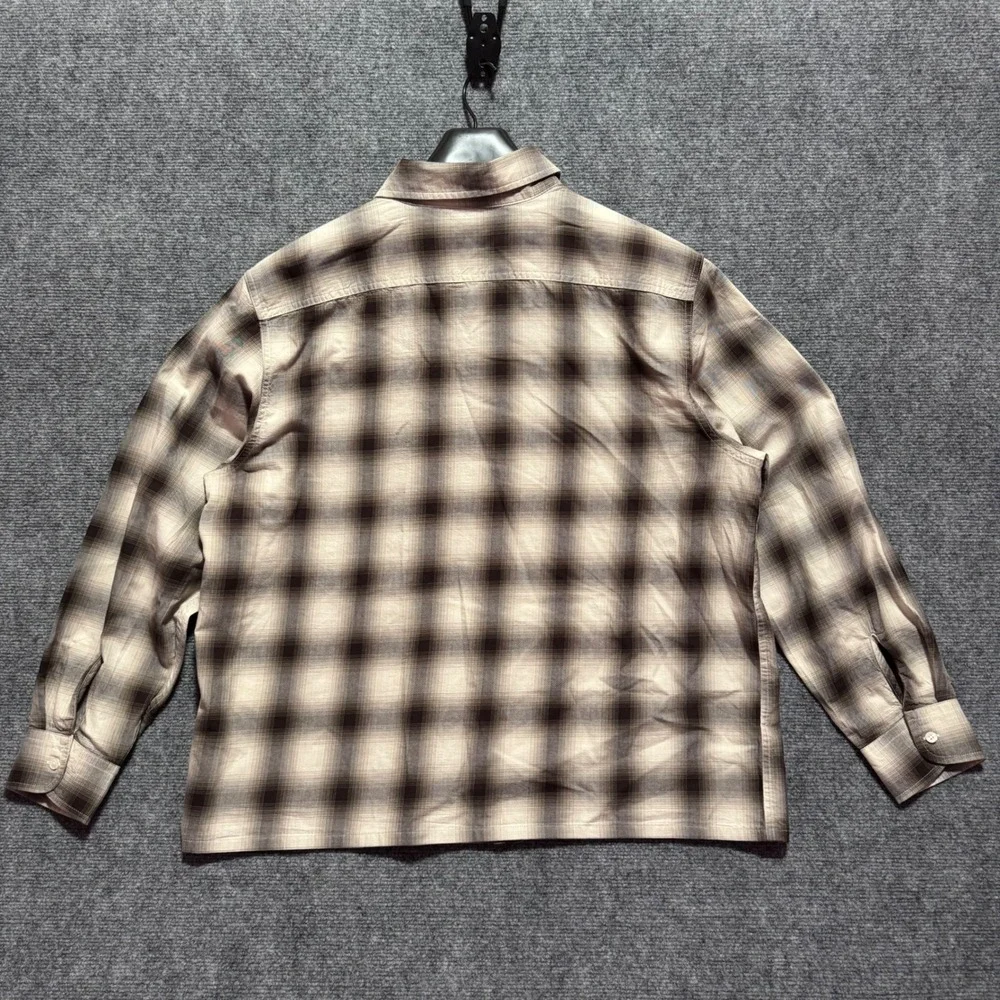 Levis Shirt Mens Boxy Large Plaid‎ Button Shirt Brown Tan Long Sleeve Cream
